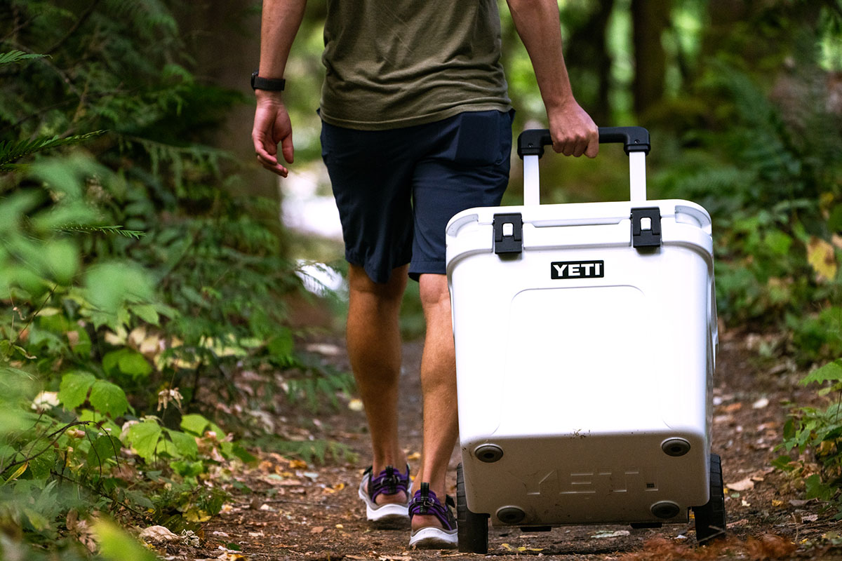 Camping gear (hauling Yeti Roadie 48 wheeled cooler to campsite)